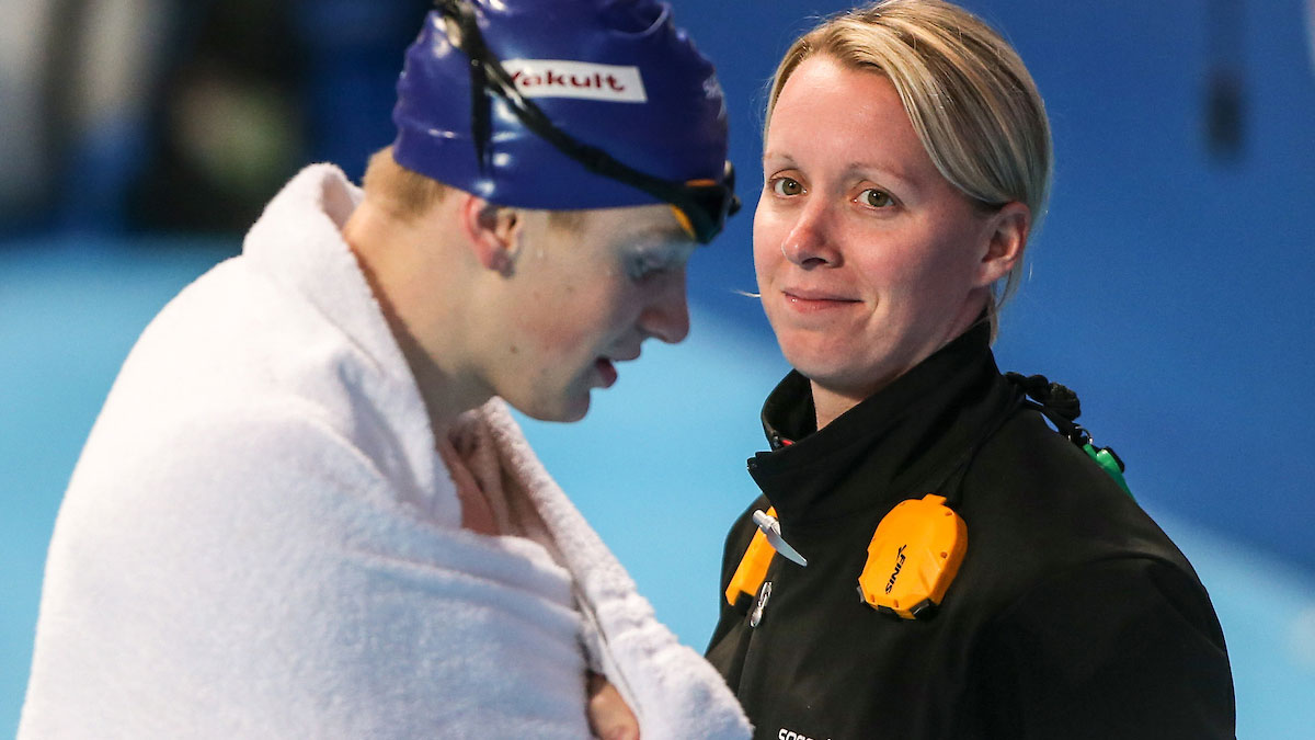 Swimming coach Mel Marshall with Olympic gold medallist Adam Peaty