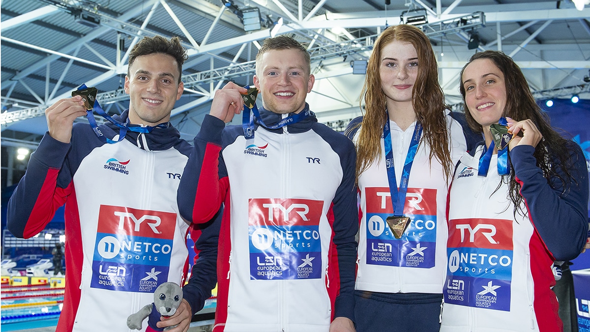 The Great Britain Mixed Medley Relay team which won gold at the 2018 European Championships in Glasgow