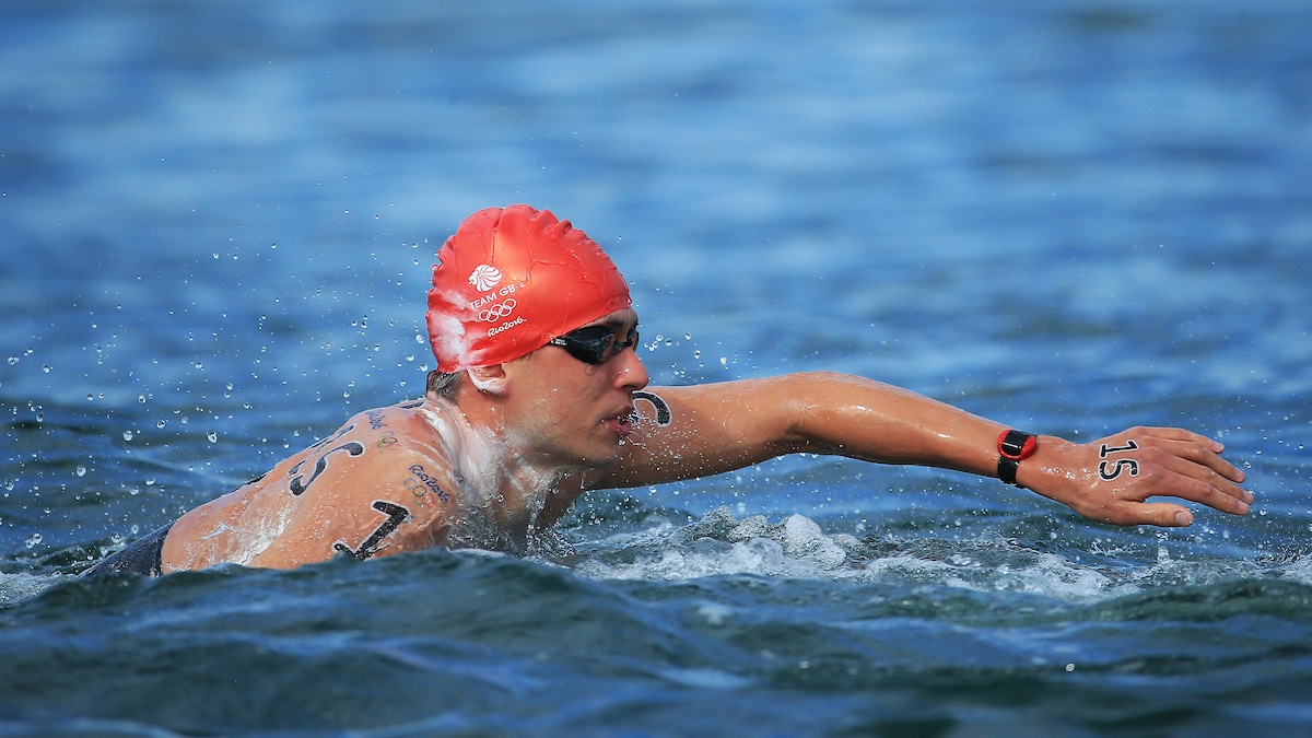 Jack Burnell swimming in the marathon 10km swim at Rio 2016 Olympic Games.