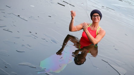 Mind over matter for Gilly as she completes ice swim charity challenge
