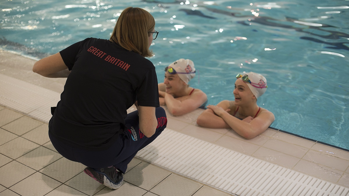 Kate Shortman and Isabelle Thorpe in the pool