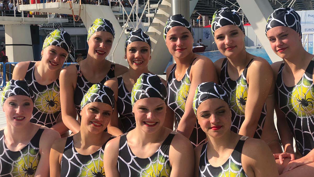 The Great Britain team who took part in the combination free final at the European Junior Artistic (Synchronised) Swimming Championships in Prague