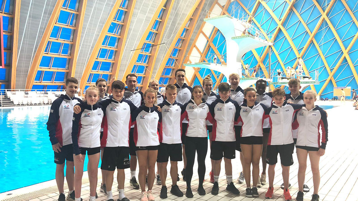 The Great Britain team competing at the European Junior Diving Championships in Kazan, Russia.