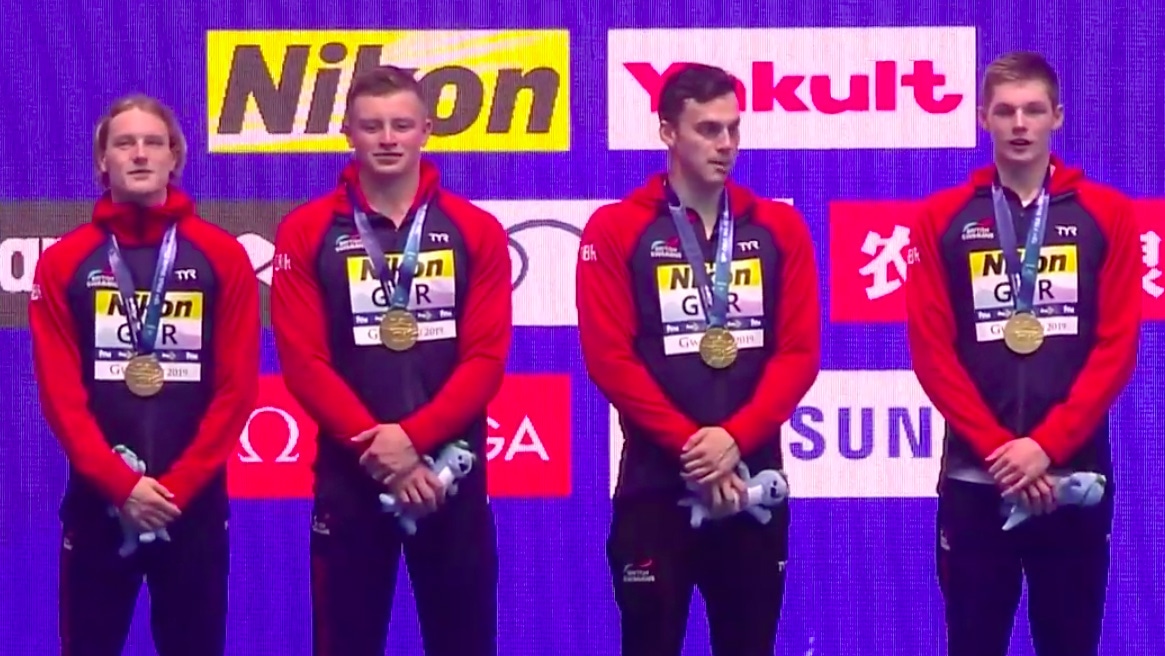 On top of the world... GB seal sensational gold in Men's 4x100m Medley Relay