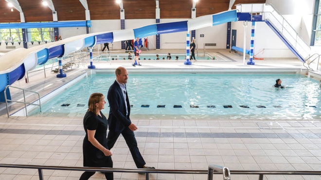 Prince William hails benefits of swimming as he praises trustees at community pool